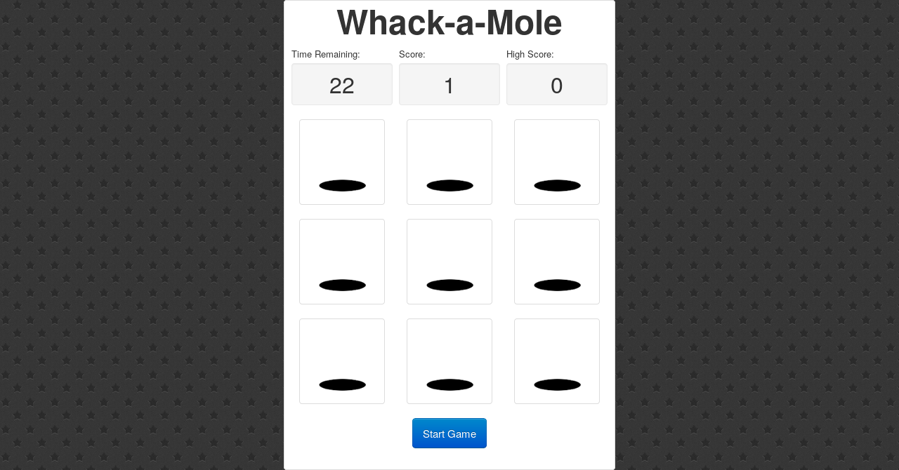 Whack-a-Mole once clicking on a mole