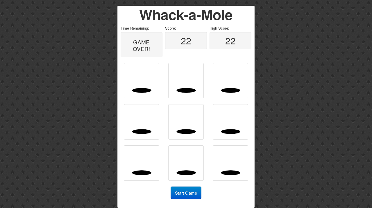 Whack-a-Mole once game is over