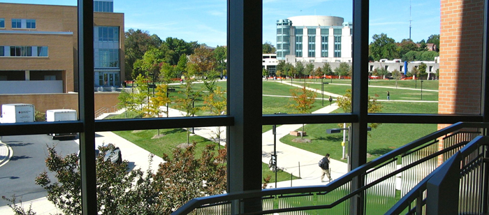 The AO Kuhn library as viewed from the Physics building