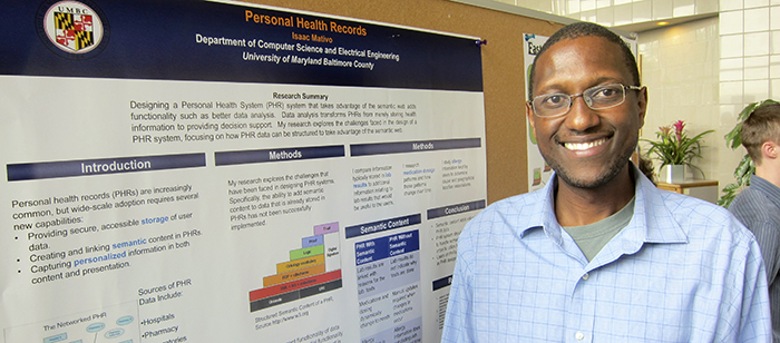 Isaac Mativo presents a research poster on his work at the 2012 CSEE Research Review